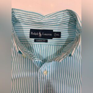 Ralph Lauren Men's Aqua and White Striped Shirt